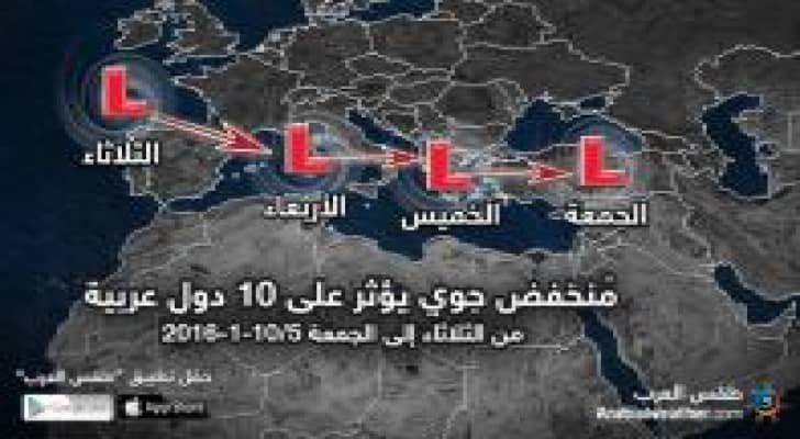 من المغرب للعراق .. منخفض جوي واحد يعبر 10 دول عربية الأسبوع الحالي