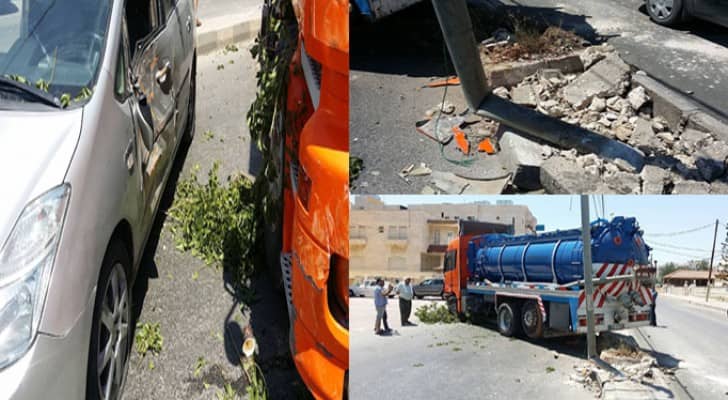 تدهور صهريج في اربد وانقطاع الكهرباء عن المنطقة.. صور