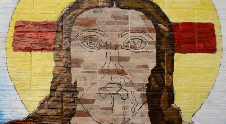 جدارية للسيد المسيح على اسوار كنيسة الروم في الكرك