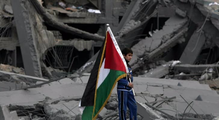 طفل يحمل العلم الفلسطيني في قطاع غزة - أرشيفية 