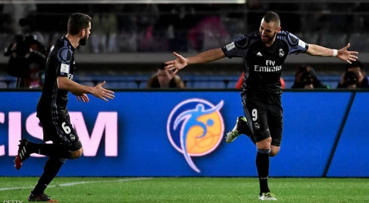 الفرنسي كريم بنزيمة بعد تسجيله الهدف الاول لريال مدريد