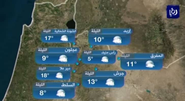 انخفاض على الحرارة وأجواء معتدلة نهارا وباردة ليلا الجمعة