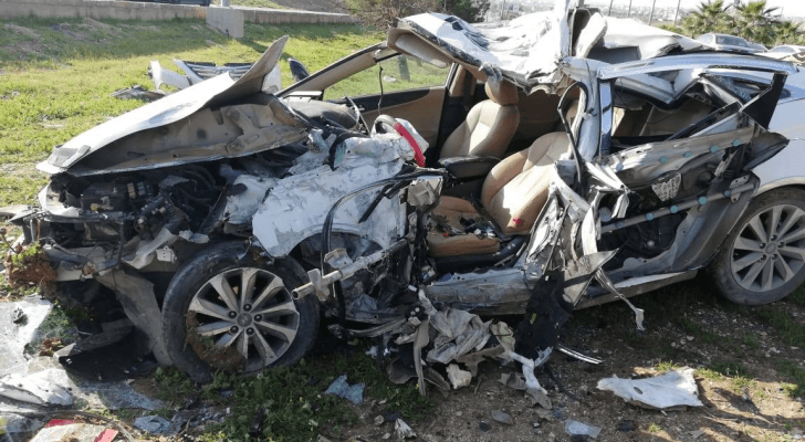 صورة لاحد حوادث السير الذي وقع اليوم الاربعاء على طريق اربد - عمان