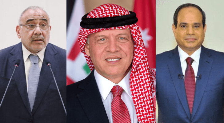 جلالة الملك عبدالله الثاني والسيسي وعبدالمهدي
