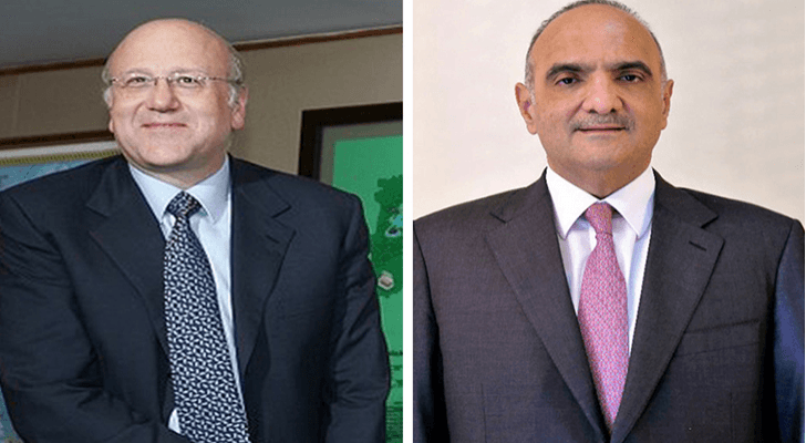 رئيس الوزراء بشر الخصاونة ورئيس وزراء لبنان نجيب ميقاتي