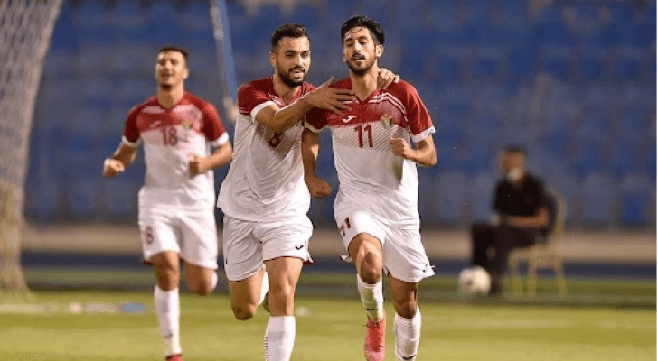 يزن النعيمات يحتفل بتسجيله الهدف الأول في شباك السعودية