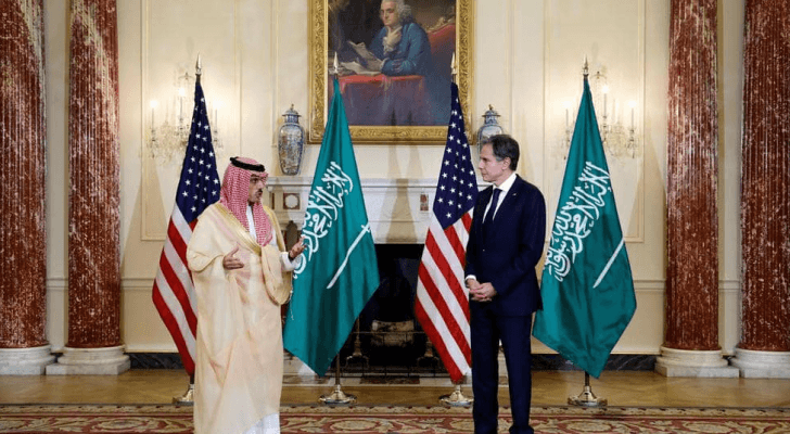 جانب من لقاء وزيري الخارجية الأمريكي والسعودي
