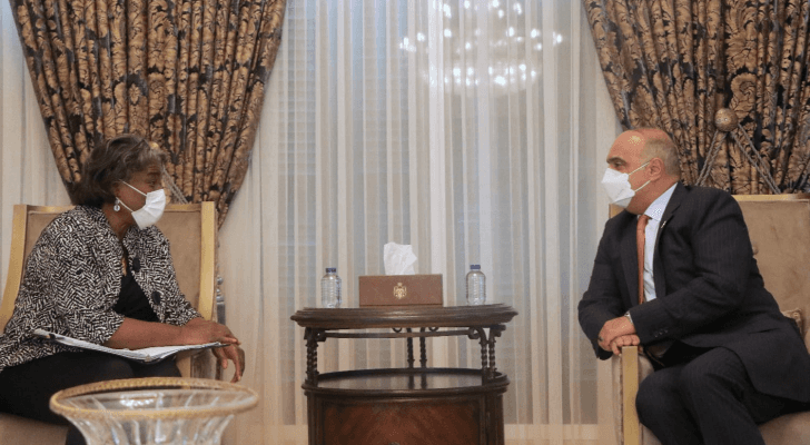 رئيس الوزراء بشر الخصاونة وسفيرة الولايات المتحدة لدى الأمم المتحدة ليندا غرينفيلد