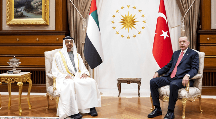 الرئيس التركي رجب طيب أردوغان وولي عهد أبو ظبي الشيخ محمد بن زايد آل نهيان