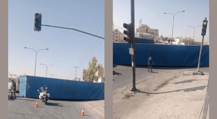مكان وقوع حادث سقوط الحاوية قرب إشارات التطوير الحضري