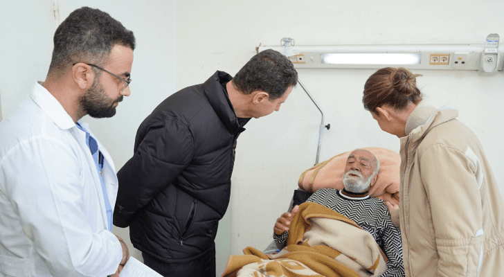 الصورة من زيارة الرئيس السوري لمستشفى تشرين الجامعي