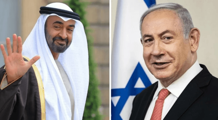 الرئيس الإماراتي الشيخ محمد بن زايد آل نهيان ورئيس وزراء الاحتلال الإسرائيلي بن يامين نتنياهو