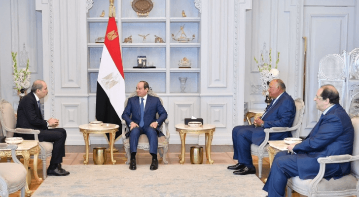 خلال لقاء جمع الرئيس المصري عبد الفتاح السيسي، ونائب رئيس الوزراء وزير الخارجية وشئون المغتربين أيمن الصفدي