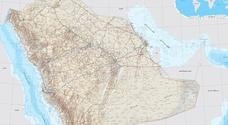 الخريطة المحدثة للملكة العربية السعودية