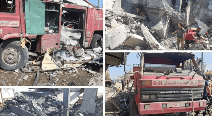 الصورة من استهداف الاحتلال لرجال الدفاع المدني في غزة