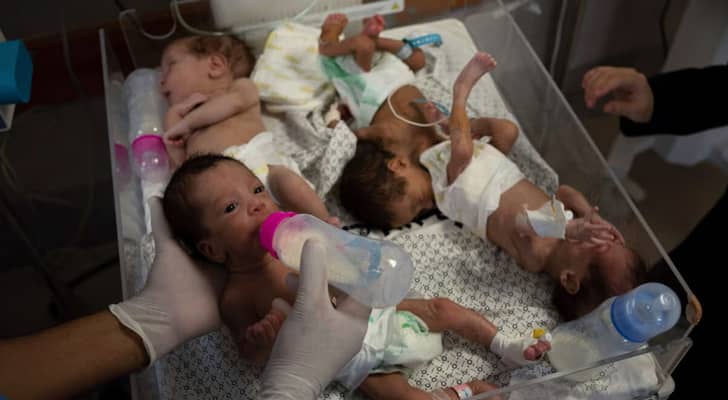 صورة تظهر رضع في أحد مستشفيات القطاع