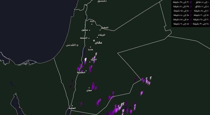 خريطة توضح مسار العواصف الرعدية