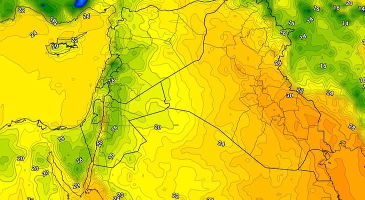خريطة جوية تبرز الأجواء الصيفية في الأردن
